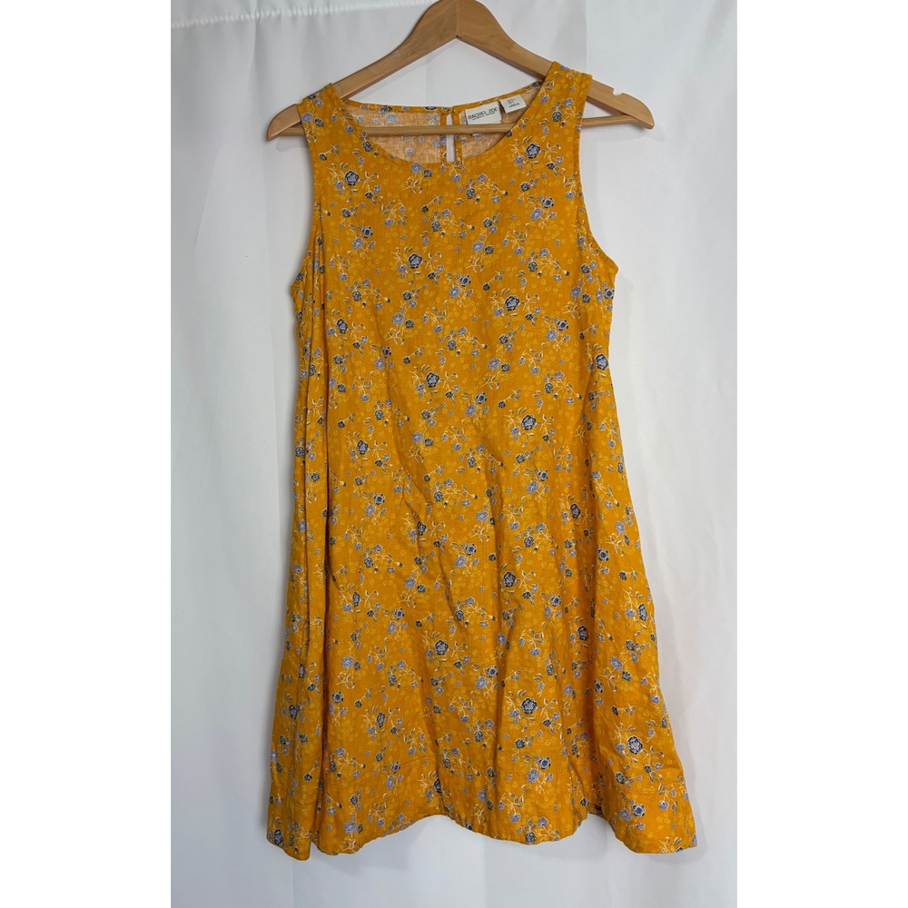 Rachel Zoe Yellow Floral Linen Shift Dress Pockets Small Beach Travel Summer‎